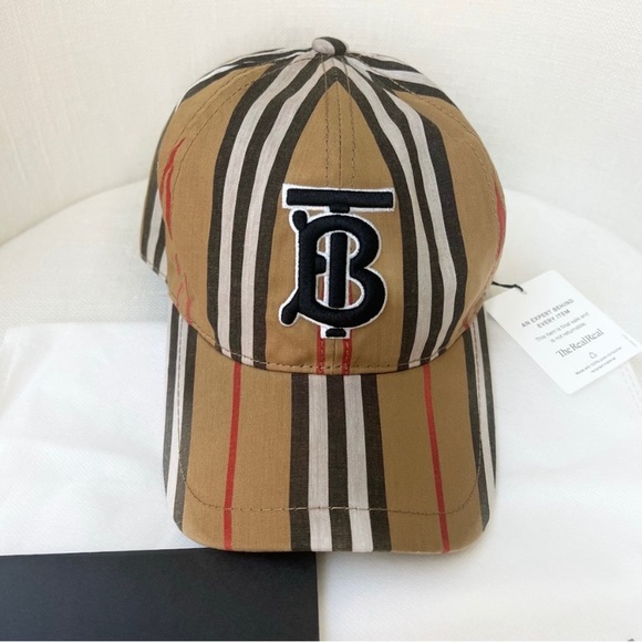 BURBERRY Monogram Motif Icon Stripe Cotton Baseball Cap Unisex - Picture 3 of 6